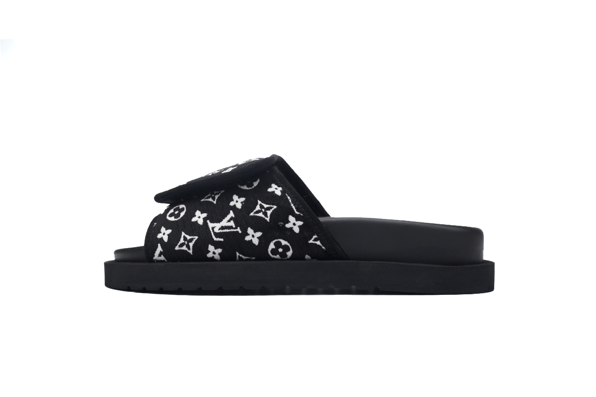 GET LOUIS VUITTON Miami Velcro flip flops Flocking blackslide