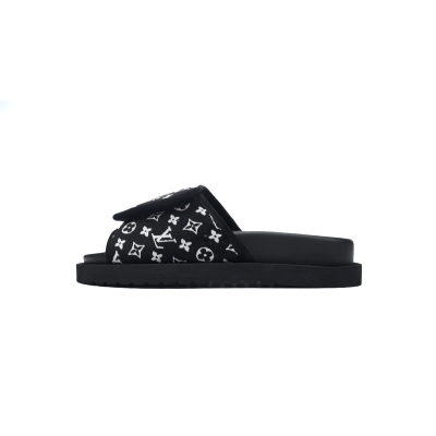 GET LOUIS VUITTON Miami Velcro flip flops Flocking blackslide 01