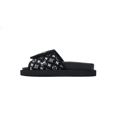 GET LOUIS VUITTON Miami Velcro flip flops Flocking blackslide 01