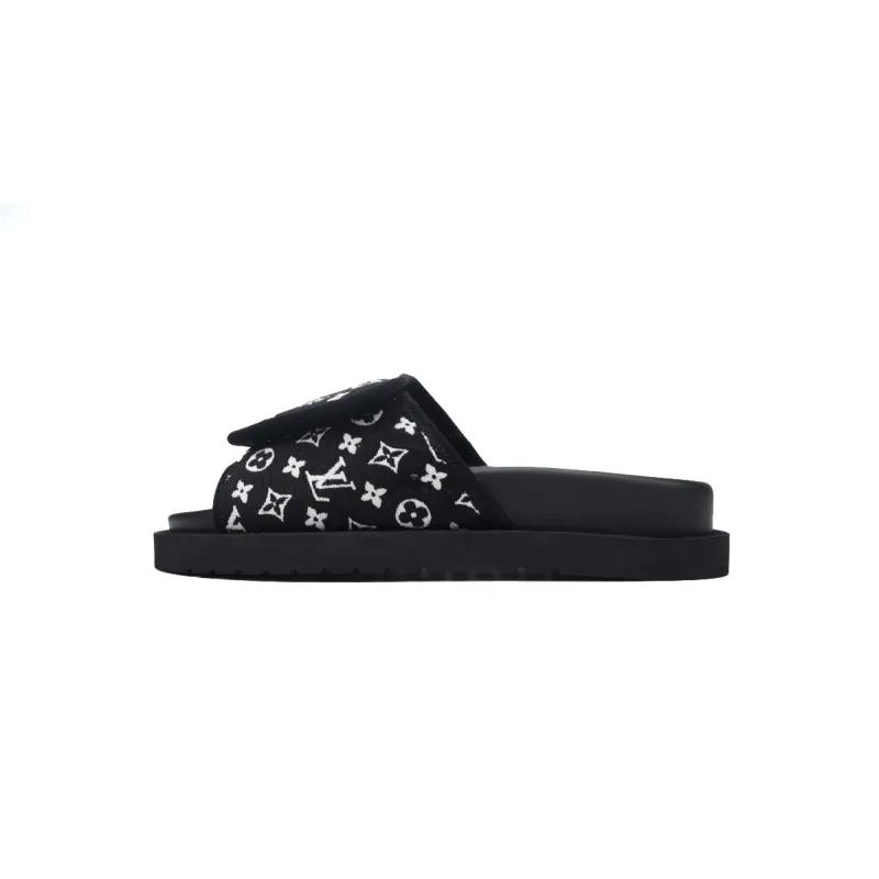 GET LOUIS VUITTON Miami Velcro flip flops Flocking blackslide