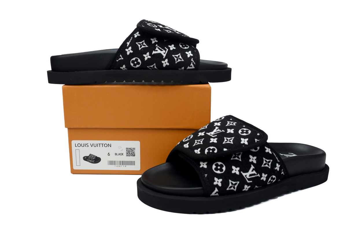 GET LOUIS VUITTON Miami Velcro flip flops Flocking blackslide