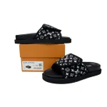 GET LOUIS VUITTON Miami Velcro flip flops Flocking blackslide