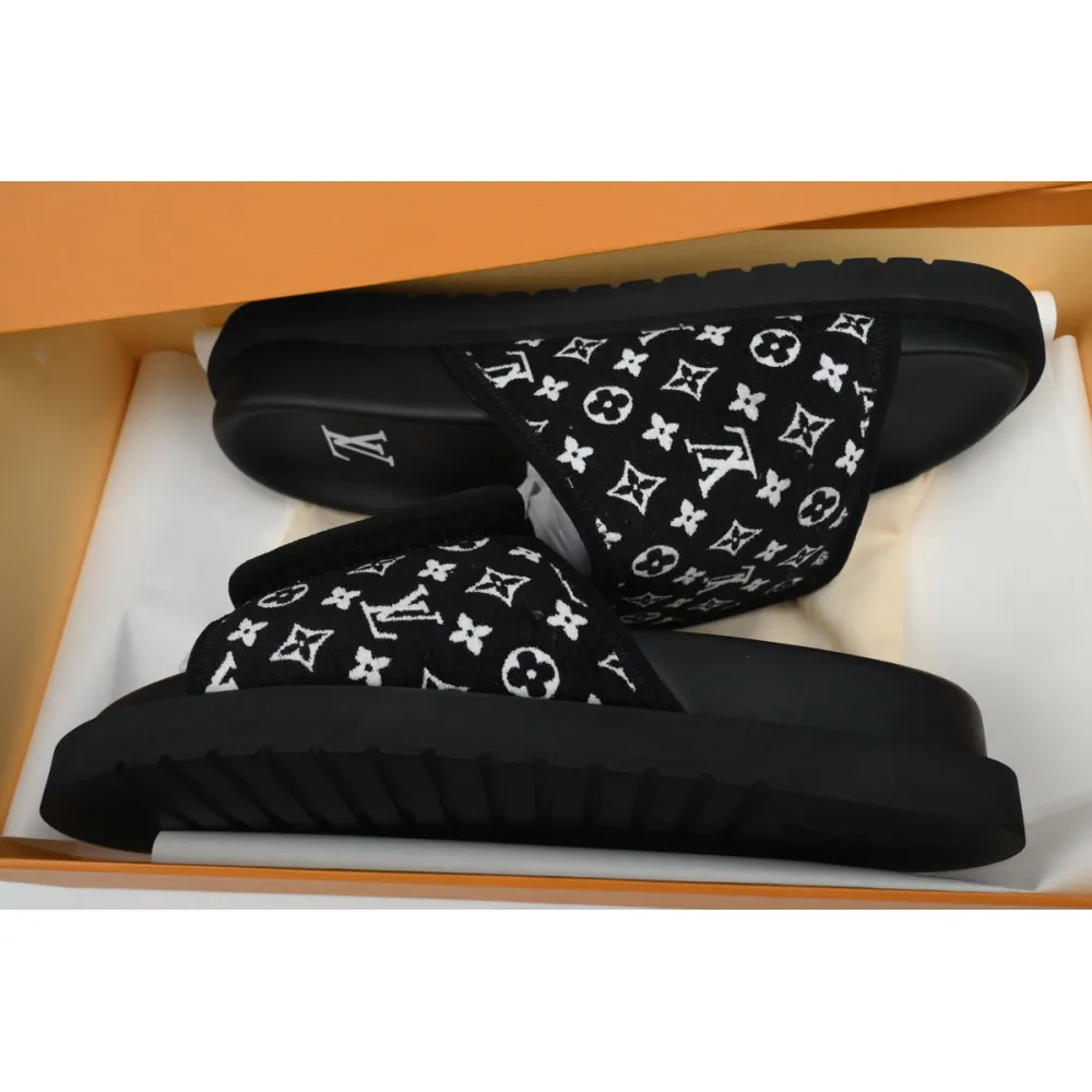 GET LOUIS VUITTON Miami Velcro flip flops Flocking blackslide