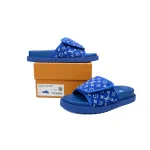 GET LOUIS VUITTON Miami Velcro flip flops Flocking blueslide