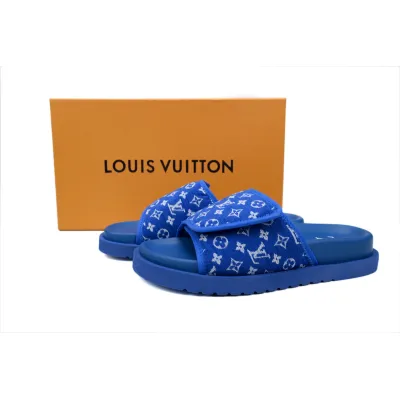 GET LOUIS VUITTON Miami Velcro flip flops Flocking blueslide 02