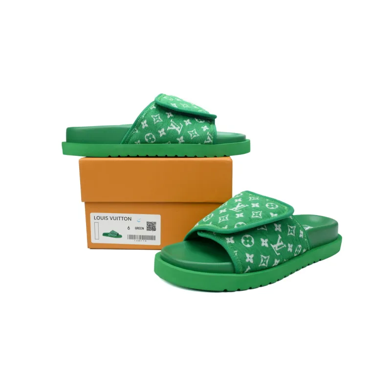 GET LOUIS VUITTON Miami Velcro flip flops Flocking greenslide