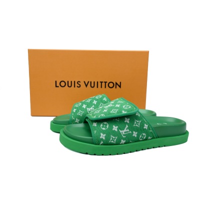 LOUIS VUITTON Miami Velcro flip flops Flocking greenslide,Replica Shoes 02