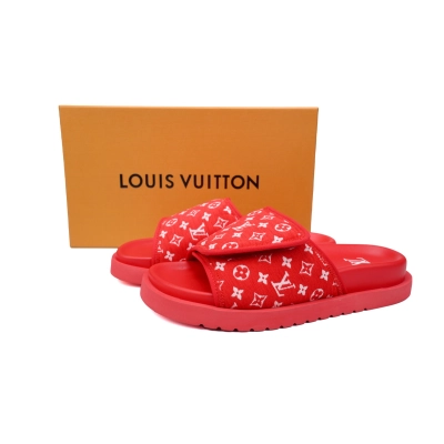 GET LOUIS VUITTON Miami Velcro flip flops Flocking redslide 02