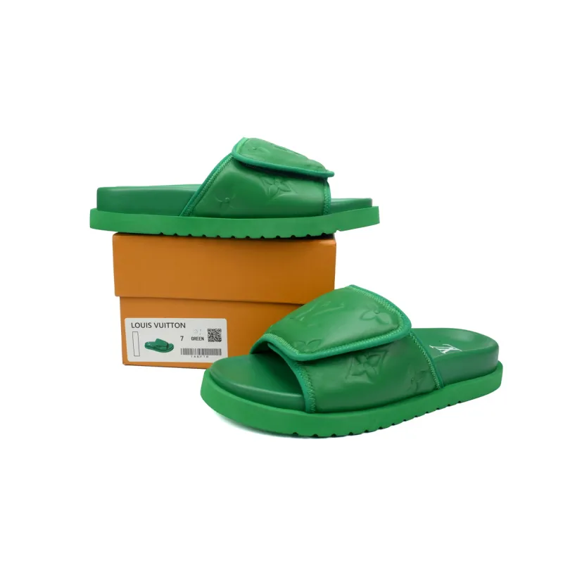 GET LOUIS VUITTON Miami Velcro flip flops Green embossingslide