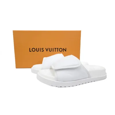 GET LOUIS VUITTON Miami Velcro flip flops White embossingslide 02