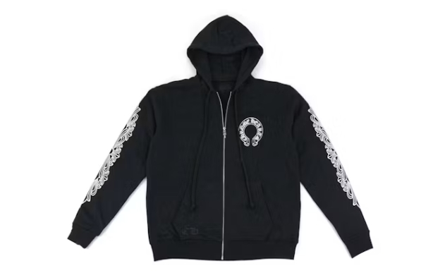 Chrome Hearts Horseshoe Floral Cross Sleeve Zip Up Hoodie Black/White