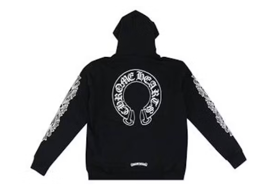 Chrome Hearts Horseshoe Floral Cross Sleeve Zip Up Hoodie Black/White