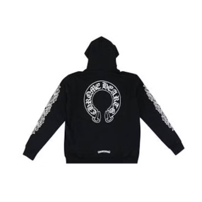 Chrome Hearts Horseshoe Floral Cross Sleeve Zip Up Hoodie Black/White 02