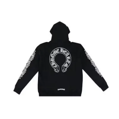 Chrome Hearts Horseshoe Floral Cross Sleeve Zip Up Hoodie Black/White 02