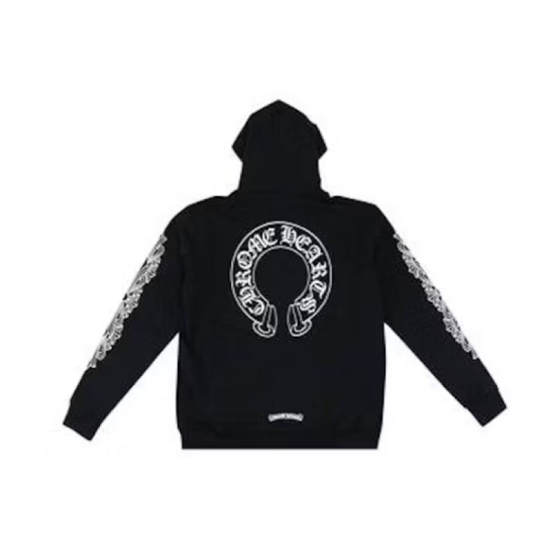 Chrome Hearts Horseshoe Floral Cross Sleeve Zip Up Hoodie Black/White
