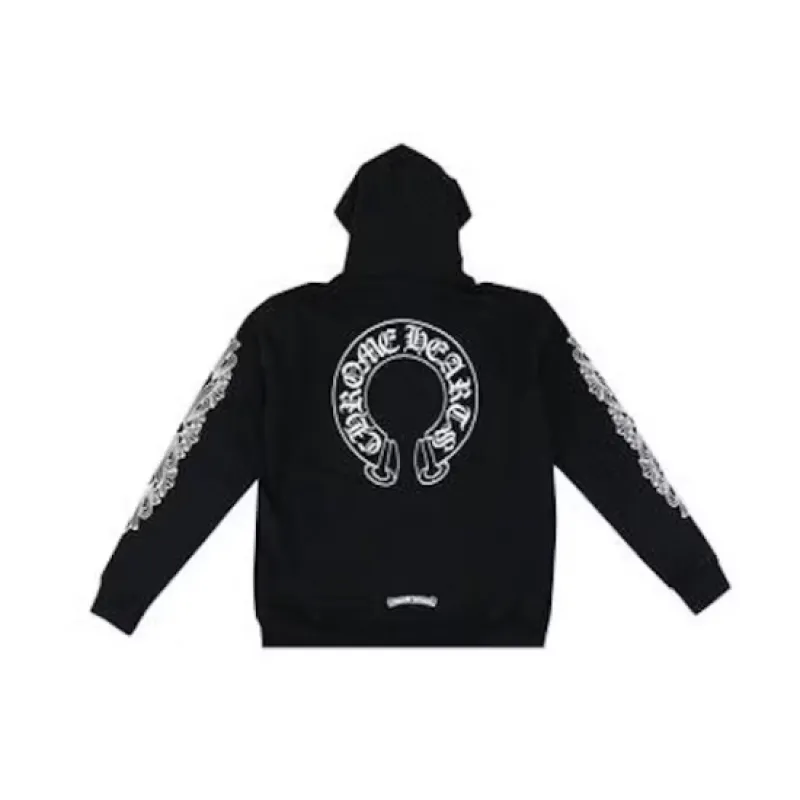 Chrome Hearts Horseshoe Floral Cross Sleeve Zip Up Hoodie Black/White