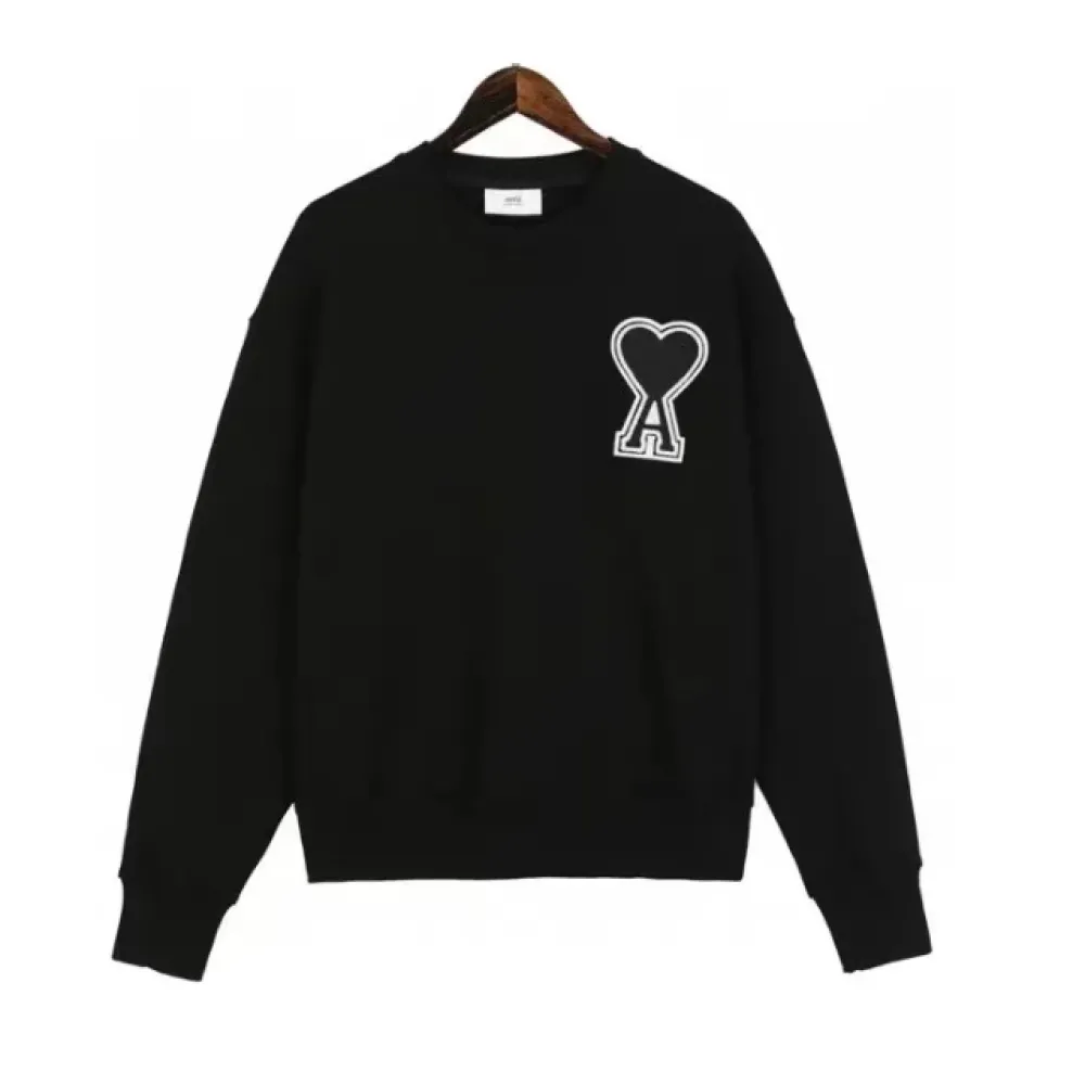 AMI Logo Appliquéd Loopback Cotton Jersey Sweatshirt Black