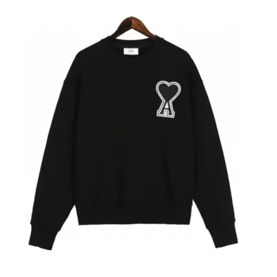 AMI Logo Appliquéd Loopback Cotton Jersey Sweatshirt Black 01