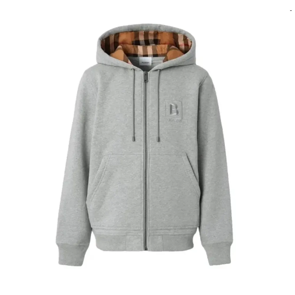 Burberry Women's Letter Graphic Cotton Blend Zip Hoodie Grey