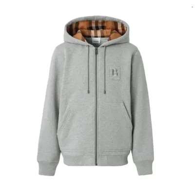 Burberry Women's Letter Graphic Cotton Blend Zip Hoodie Grey 01