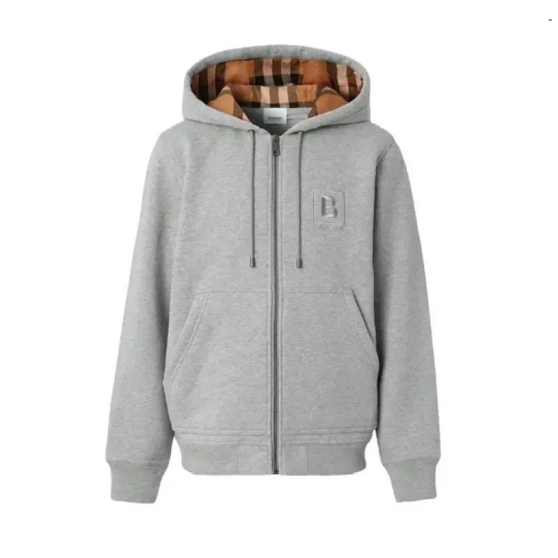 Burberry Women's Letter Graphic Cotton Blend Zip Hoodie Grey