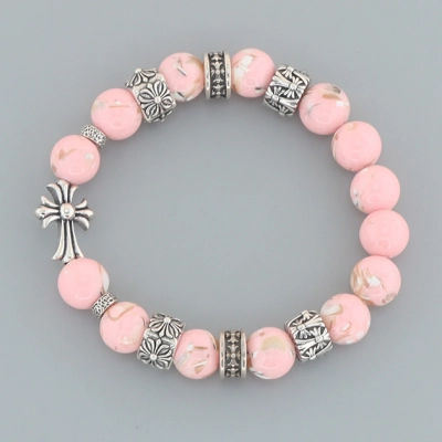 Chrome Hearts Cross Beaded Bracelet Pink/Silver 01