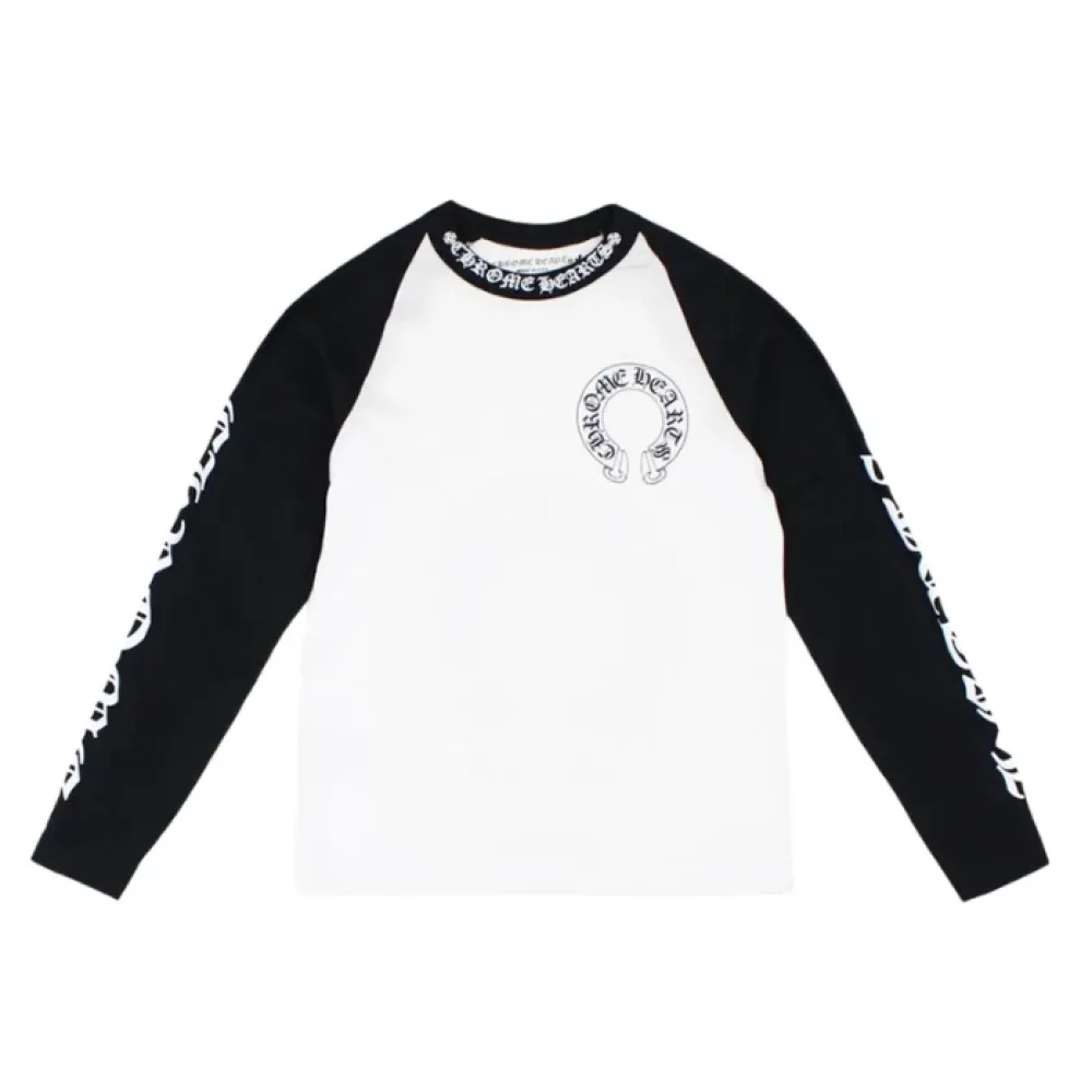 Chrome Hearts Horseshoe Baseball Shirt, White/Black