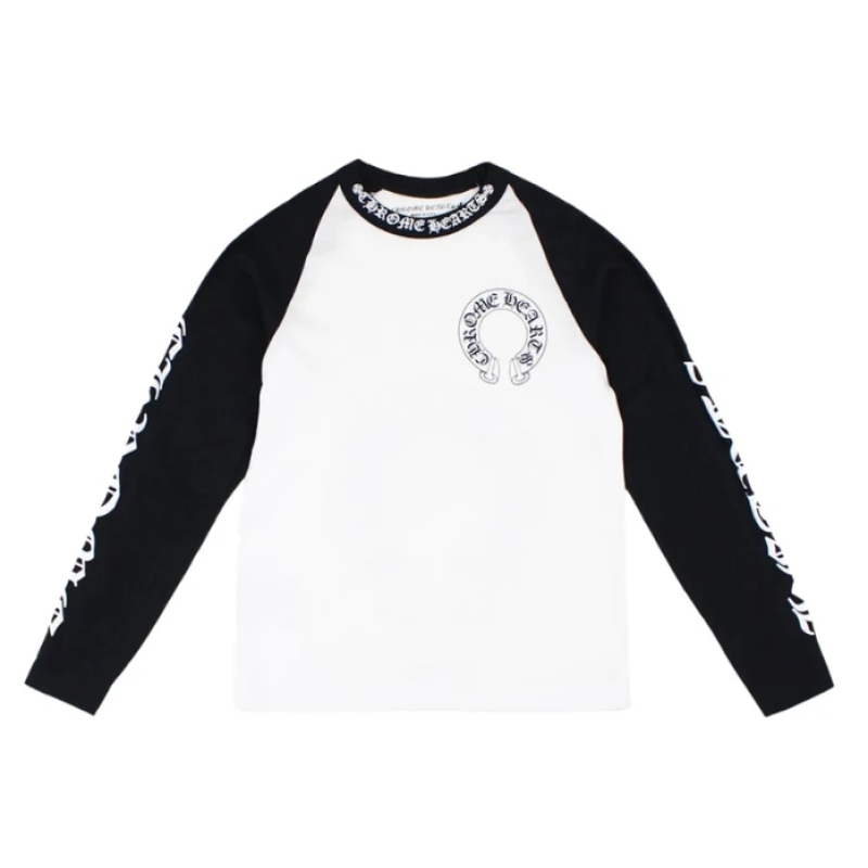 Chrome Hearts Horseshoe Baseball Shirt, White/Black