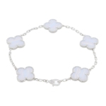 Van Cleef & Arpels Vintage Alhambra 5 Motif Bracelet Chalcedony 18K White Gold Hardware
