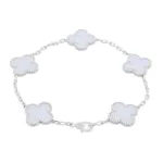 Van Cleef & Arpels Vintage Alhambra 5 Motif Bracelet Chalcedony 18K White Gold Hardware