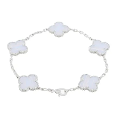 Van Cleef & Arpels Vintage Alhambra 5 Motif Bracelet Chalcedony 18K White Gold Hardware 01
