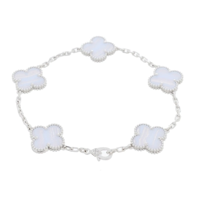 Van Cleef & Arpels Vintage Alhambra 5 Motif Bracelet Chalcedony 18K White Gold Hardware 01