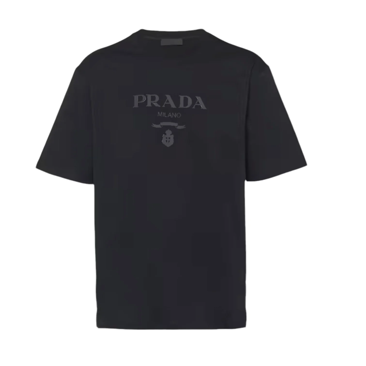 Prada Black Cotton T-Shirt with Embossed Silicone Logo