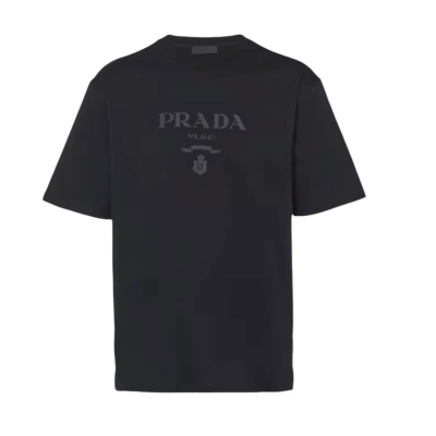 Prada Black Cotton T-Shirt with Embossed Silicone Logo 01