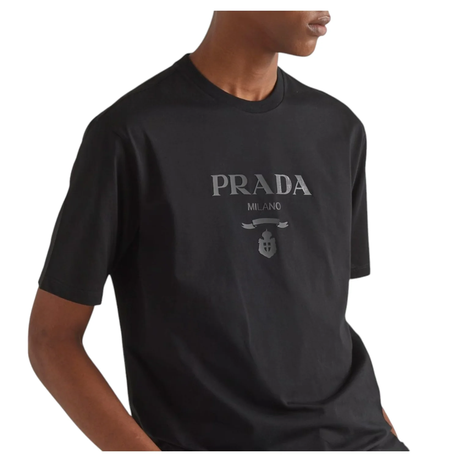 Prada Black Cotton T-Shirt with Embossed Silicone Logo