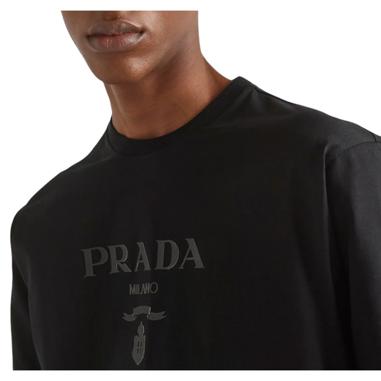 Prada Black Cotton T-Shirt with Embossed Silicone Logo