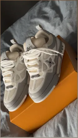 PKGoden Louis Vuitton Leather lace up Fashionable Skate Board Shoes White Gray 1ACQP4  review Arijan  02