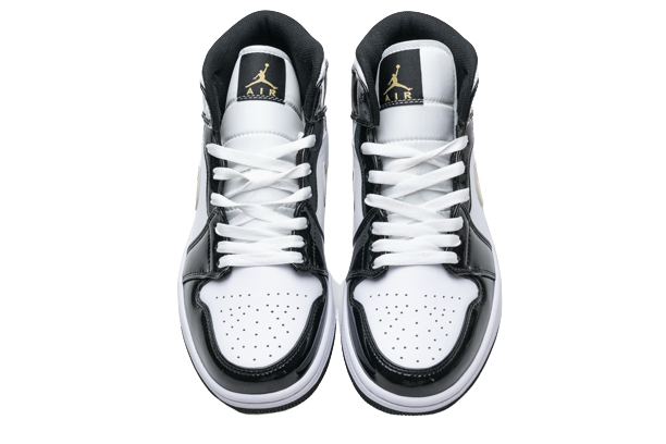 Jordan 1 Mid Patent Black White Gold 852542-007
