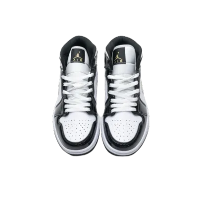 Jordan 1 Mid Patent Black White Gold 852542-007