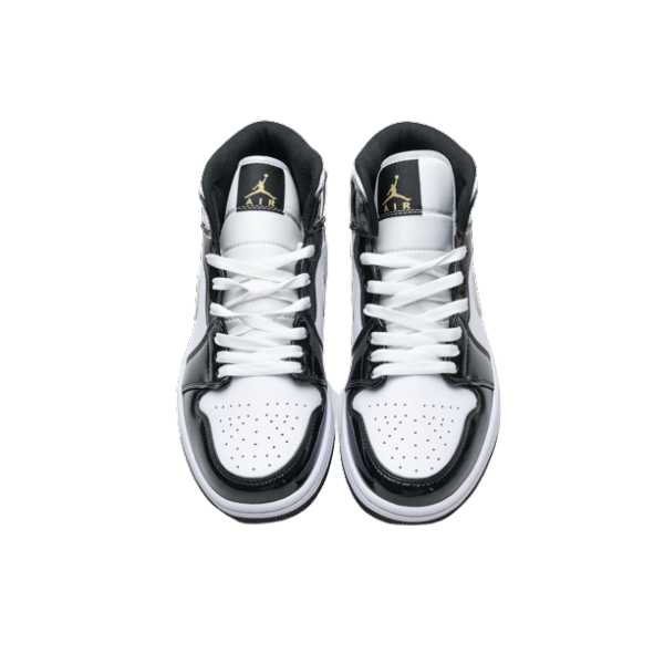 Jordan 1 Mid Patent Black White Gold 852542-007