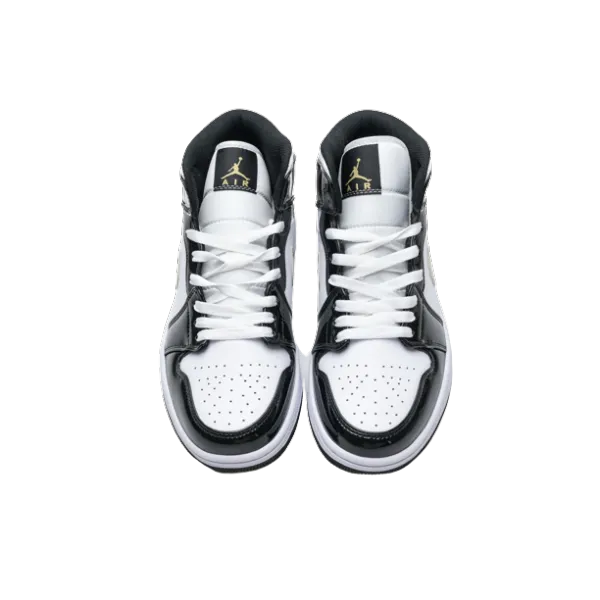 Jordan 1 Mid Patent Black White Gold 852542-007