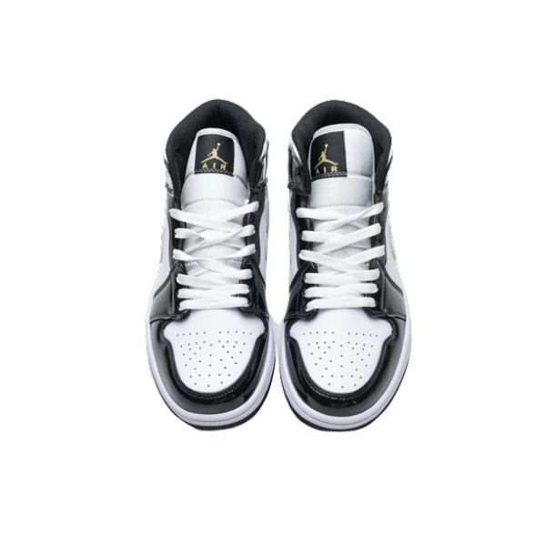 Jordan 1 Mid Patent Black White Gold 852542-007