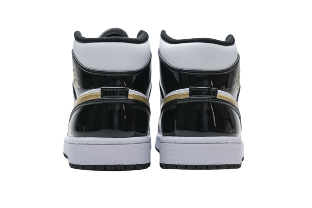 Jordan 1 Mid Patent Black White Gold 852542-007