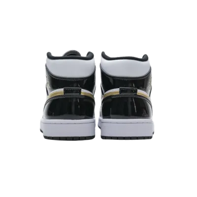 Jordan 1 Mid Patent Black White Gold 852542-007