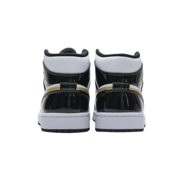 Jordan 1 Mid Patent Black White Gold 852542-007