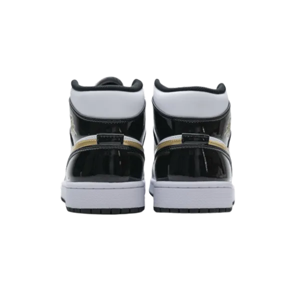 Jordan 1 Mid Patent Black White Gold 852542-007