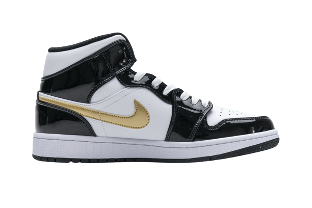 Jordan 1 Mid Patent Black White Gold 852542-007