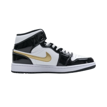 Jordan 1 Mid Patent Black White Gold 852542-007