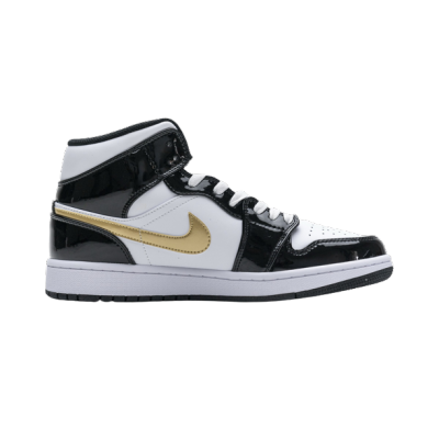 Jordan 1 Mid Patent Black White Gold 852542-007