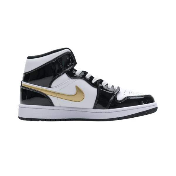 Jordan 1 Mid Patent Black White Gold 852542-007